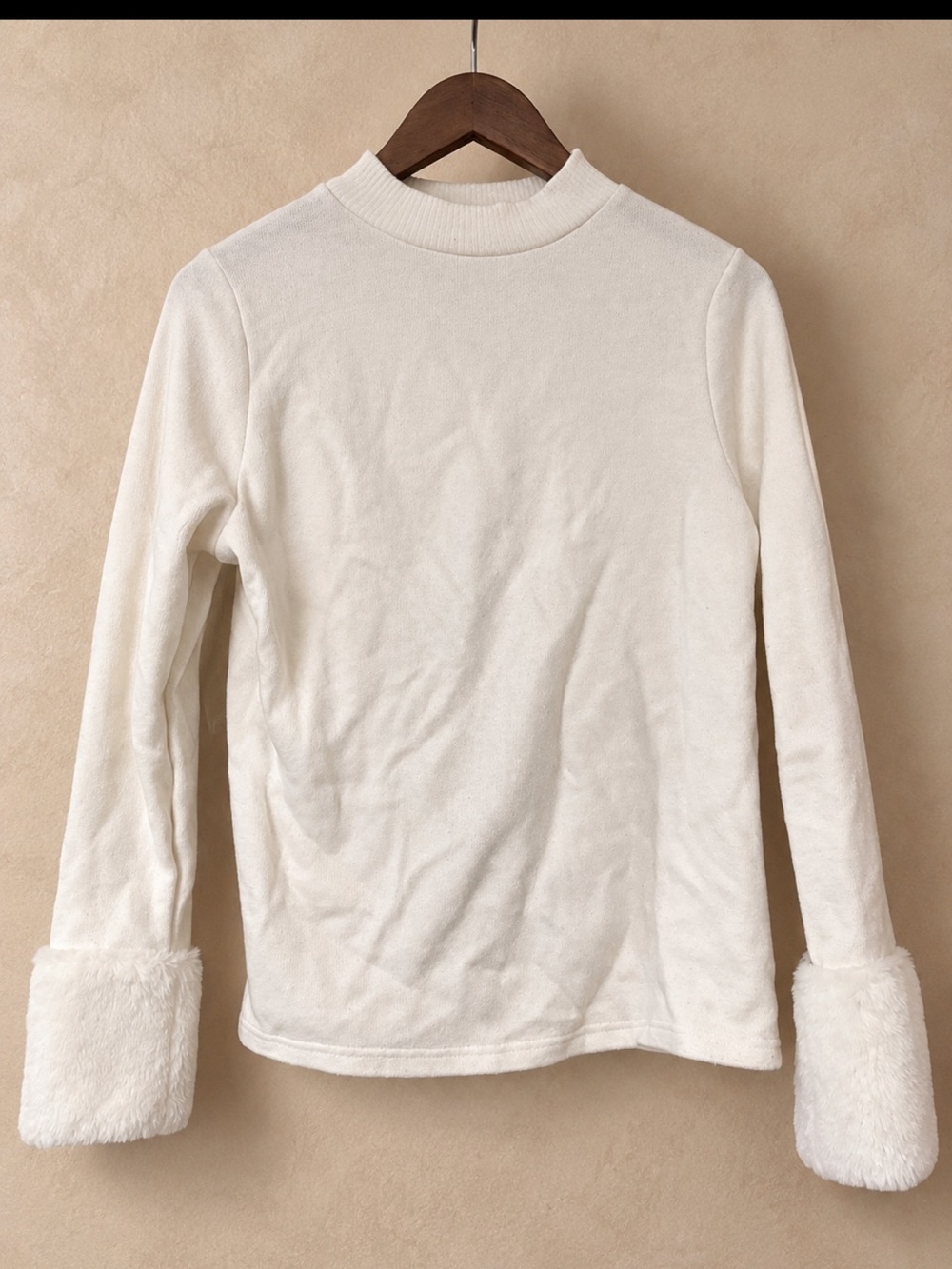Emma & Posh Womens XL Ivory Mock Neck Faux Fur Cuff Sweater Top Metallic Knit